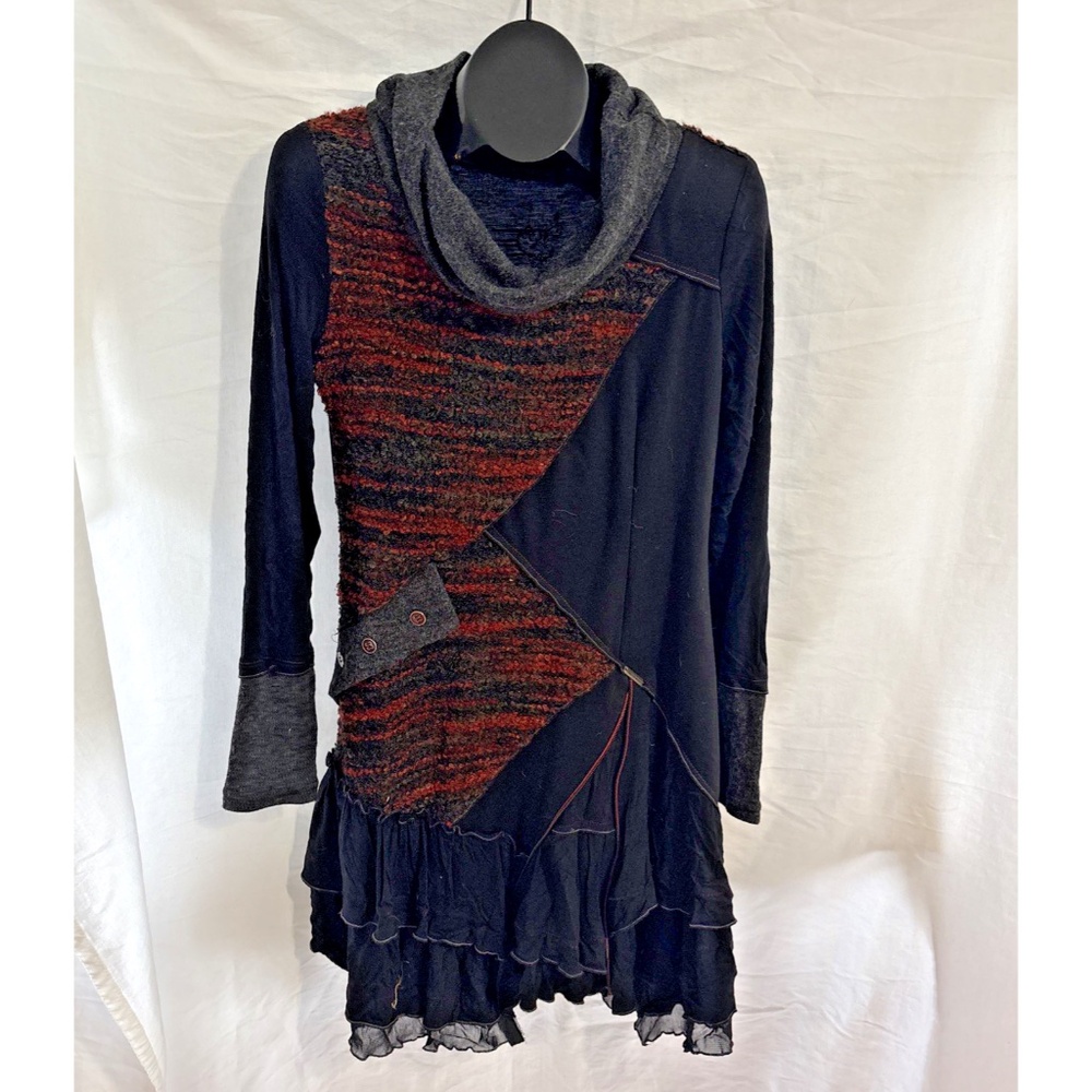 C'Fait Pour Vous Size 3 US M Black Gray Lagenlook Ruffle Patchwork Dress France